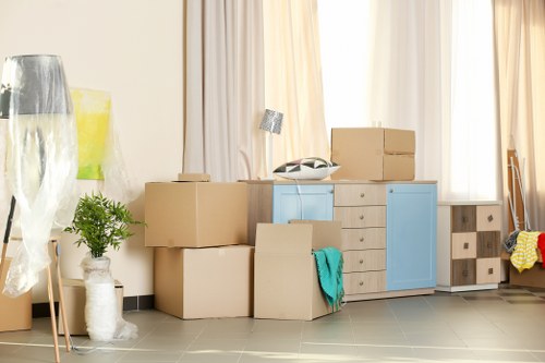 Packing materials and moving boxes prepared for a West Kensington home move