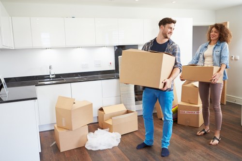Packed boxes and household items prepared for removal truck hire