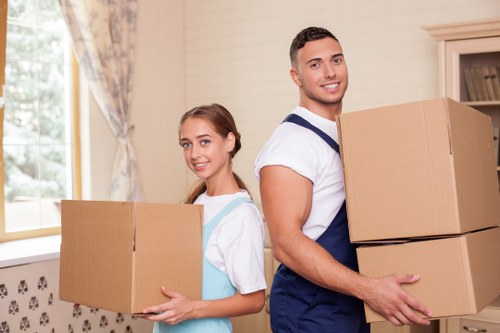 Business relocation team preparing to unload furniture at a new office